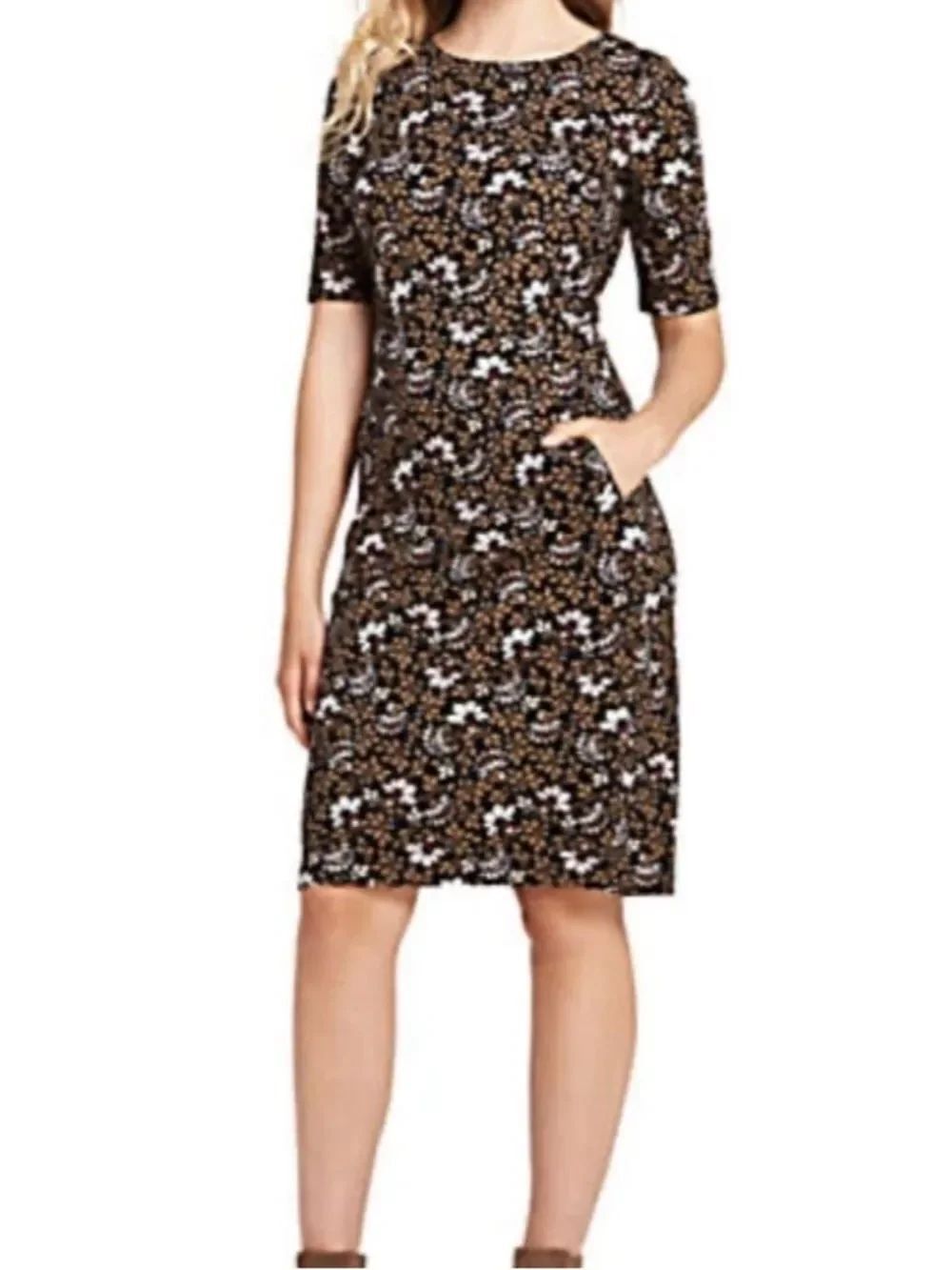 NWOT Lands' End ponte knit sheath dress brown floral print size 6P